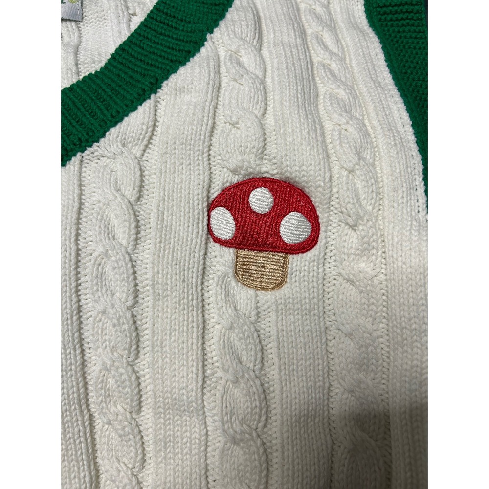 Shiny by Nature Mushroom Cable Knit Sweater Vest Cream Green XL Cotton - Picture 2 of 8